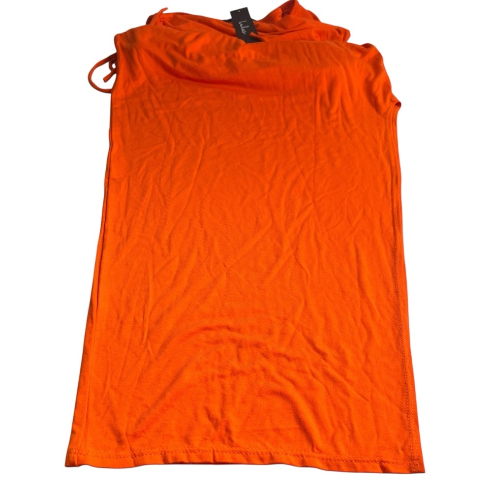 Lulu’s NWT Heat of the Moment Orange Asymmetrical Cut Out Body Con Midi Dress LG - Picture 5 of 12